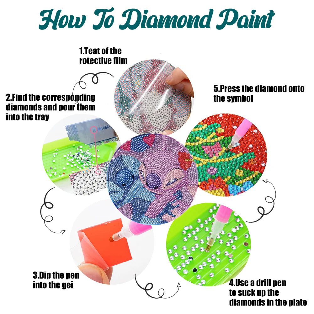 4PCS Diamond Painting Placemats Dish Mats | Cartoon