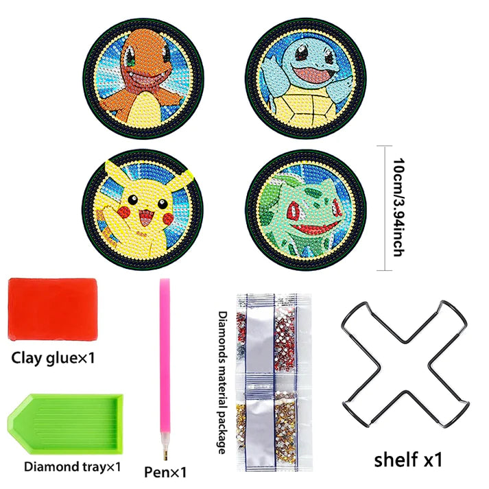 4 pcs set DIY Special Shaped Diamond Painting Coaster | Cartoon (no holder)