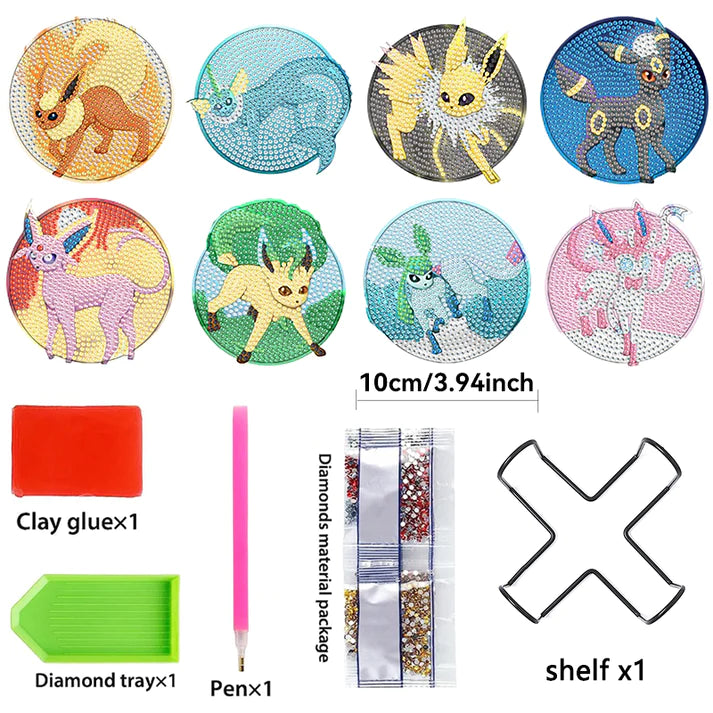 8 pcs set DIY Special Shaped Diamond Painting Coaster  | Cartoon