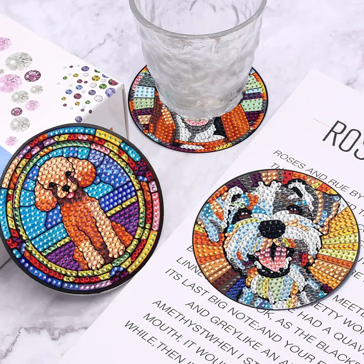 Free 8 pcs set DIY Special Shaped Diamond Painting Coaster | dog（no holder）
