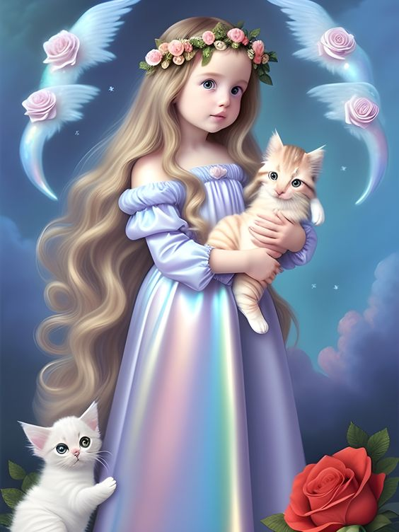 AB Diamond Painting  |  Cute Girl And Cat