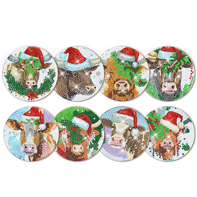 8 pcs set DIY Special Shaped Diamond Painting Coaster  | cow（no holder）