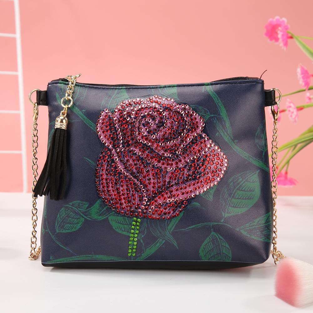 LOVE | DIY Rose Special Shaped Diamond Painting Women Leather Chain Crossbody Bags