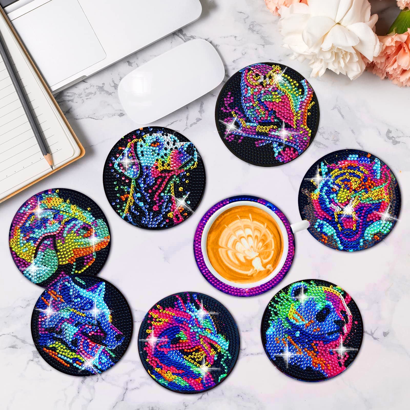 8 pcs set DIY Special Shaped Diamond Painting Coaster  | animal(no holder)