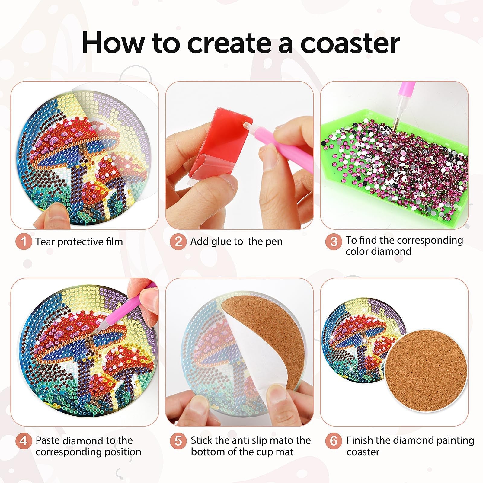 8 pcs set DIY Special Shaped Diamond Painting Coaster  | mushroom(no holder)