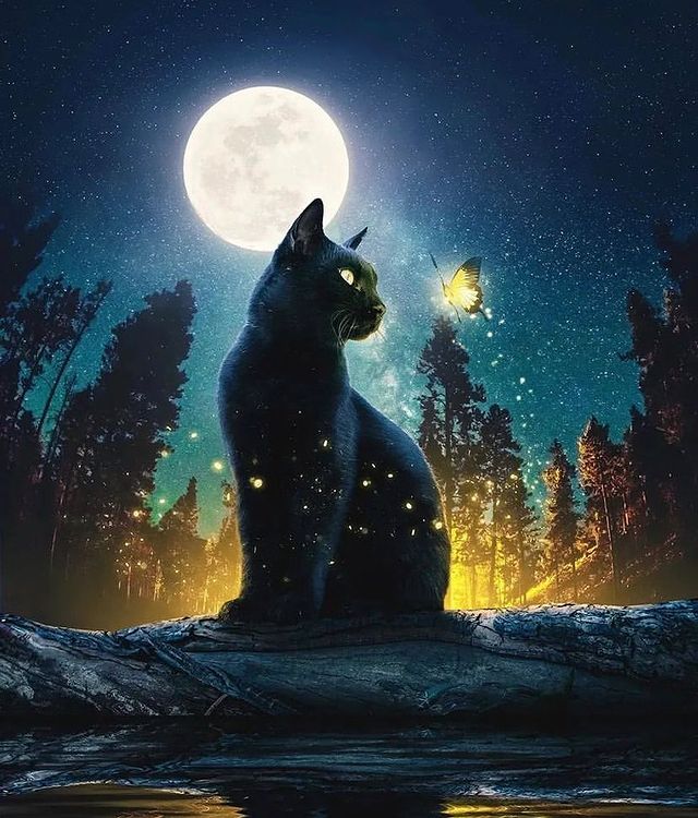 Diamond Painting - Cat under the moon