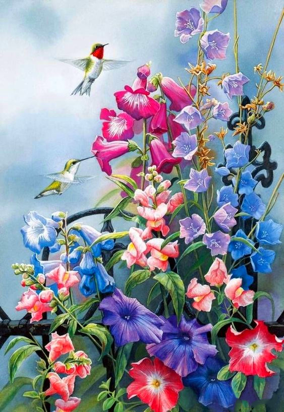 AB Diamond Painting  |  Hummingbird With Flowers