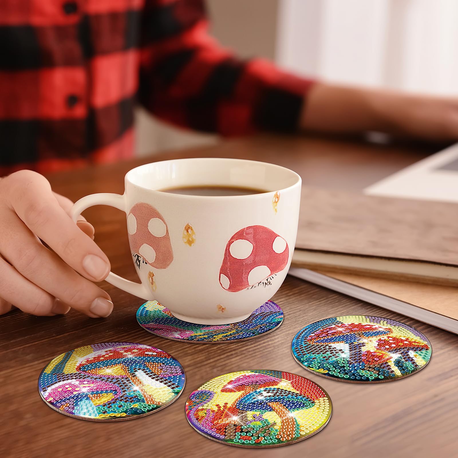 8 pcs set DIY Special Shaped Diamond Painting Coaster  | mushroom(no holder)