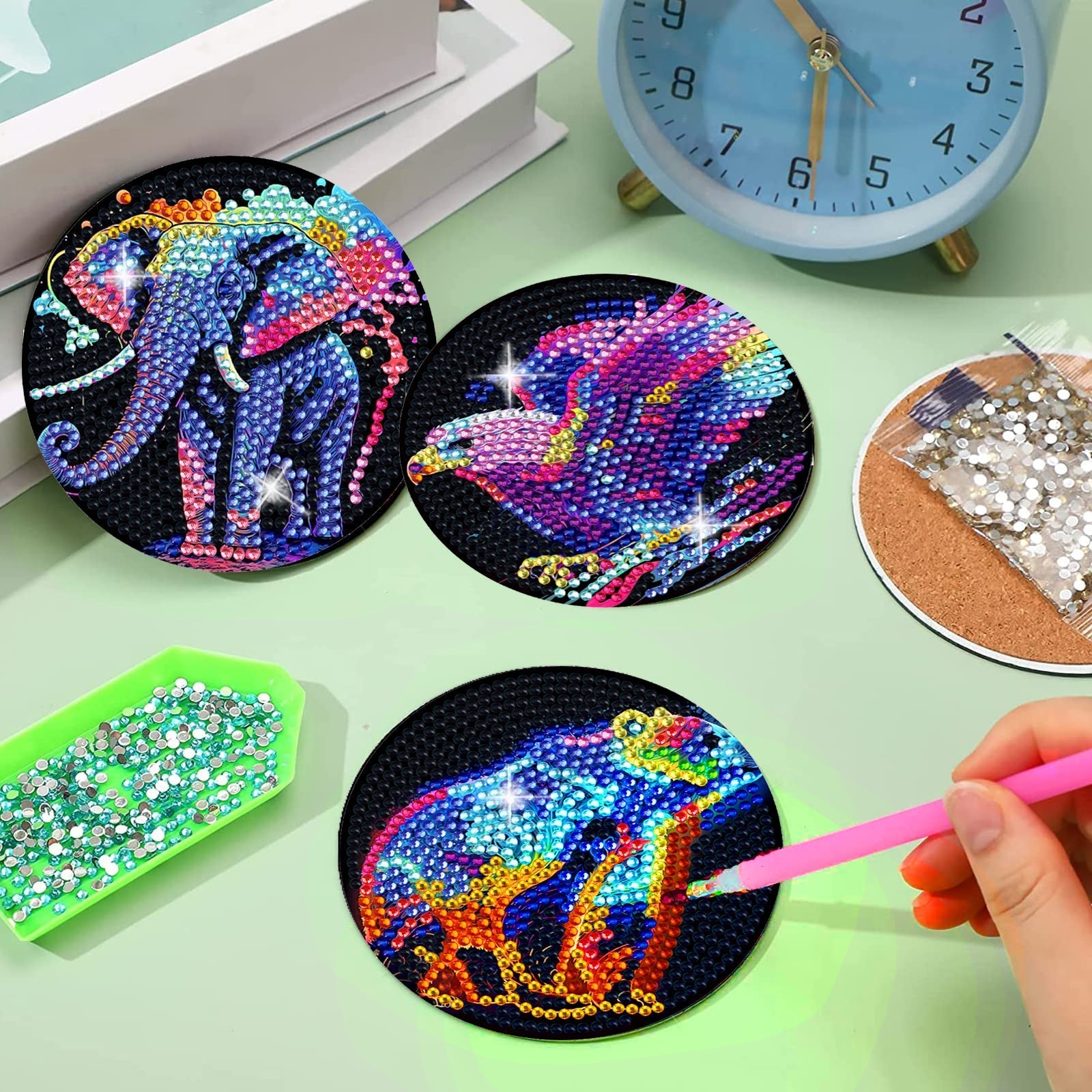 8 pcs set DIY Special Shaped Diamond Painting Coaster  | animal(no holder)