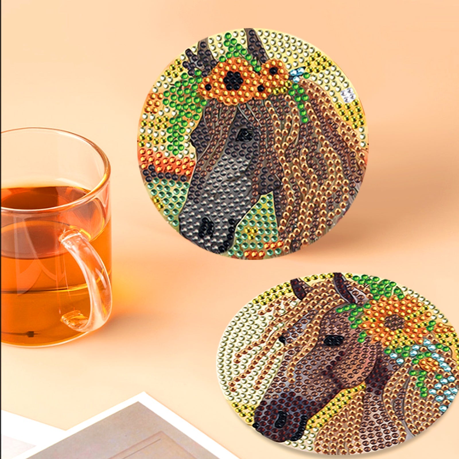 6 pcs set DIY Special Shaped Diamond Painting Coaster  | horse （no holder）