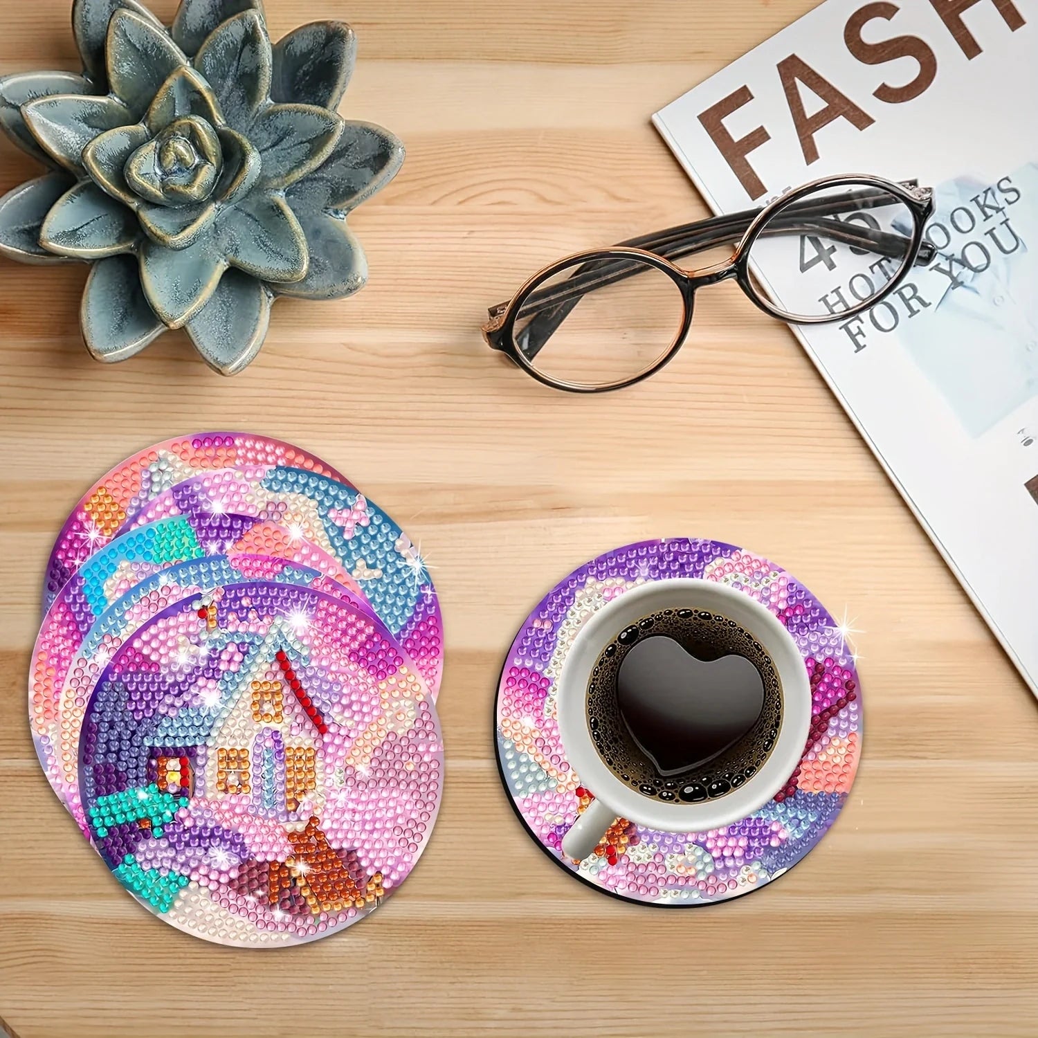 6 pcs set DIY Special Shaped Diamond Painting Coaster | dream house（ no holder）