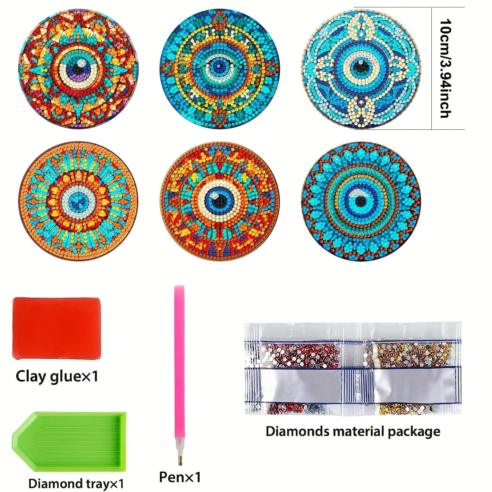 6 pcs set DIY Special Shaped Diamond Painting Coaster  | Eye(no holder)