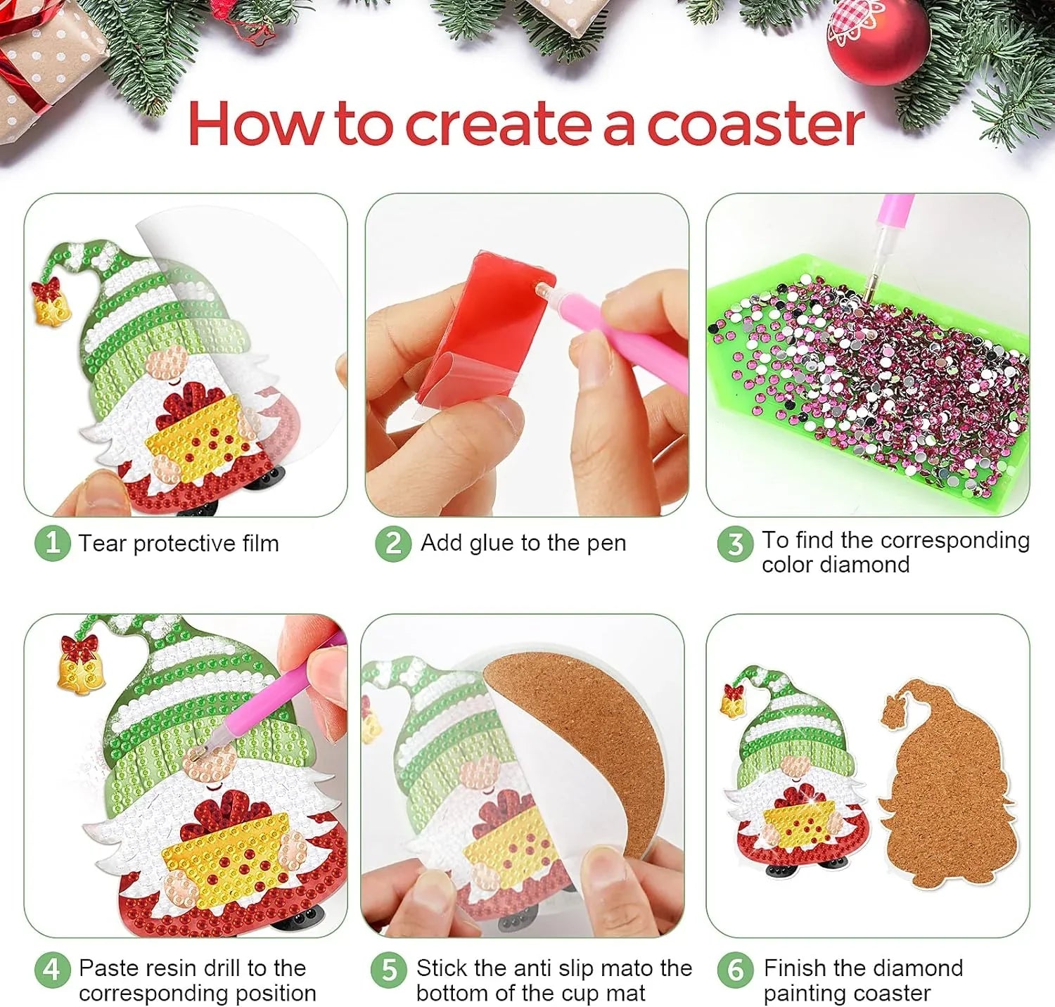 8 pcs set DIY Special Shaped Diamond Painting Coaster | Christmas(no holder)