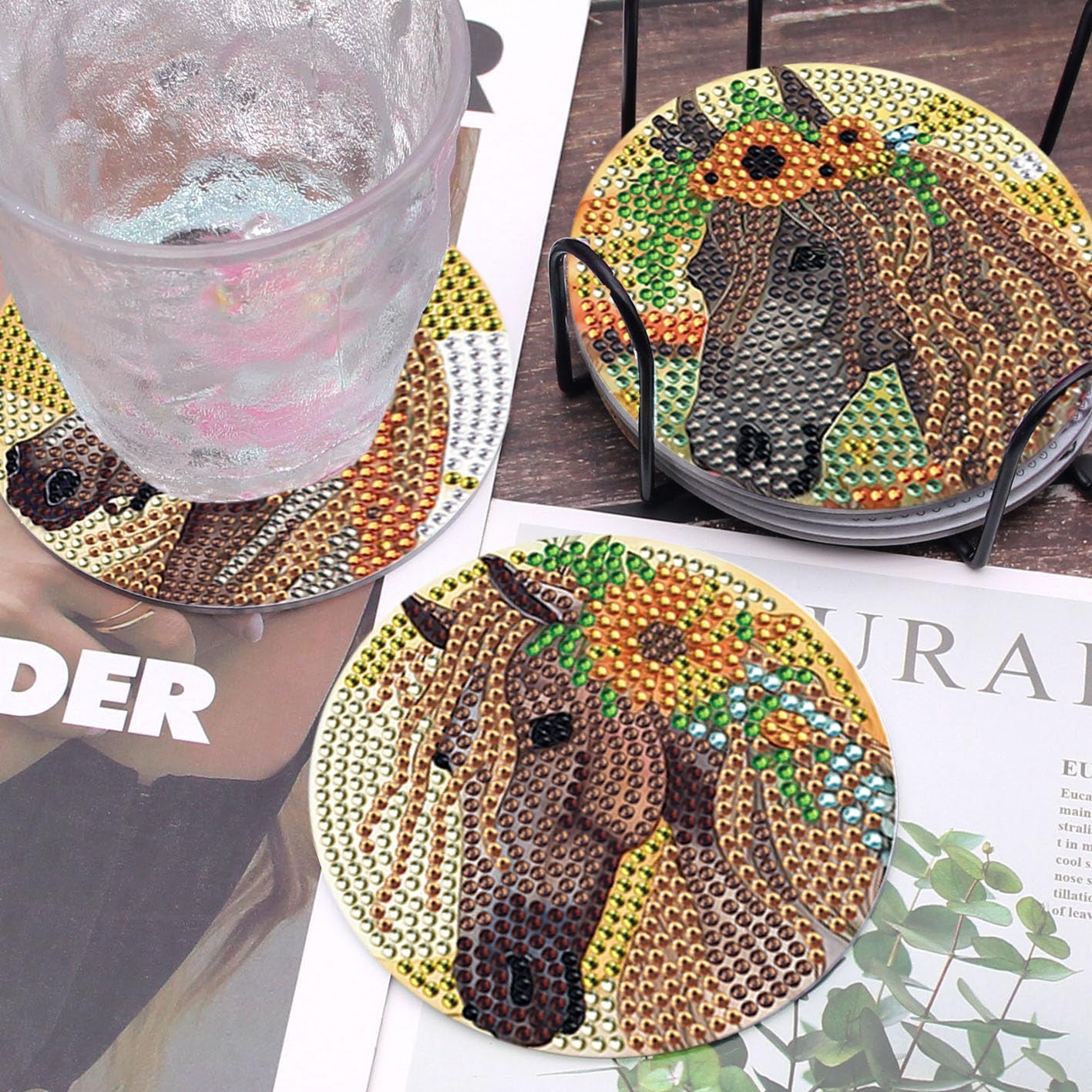 6 pcs set DIY Special Shaped Diamond Painting Coaster  | horse （no holder）