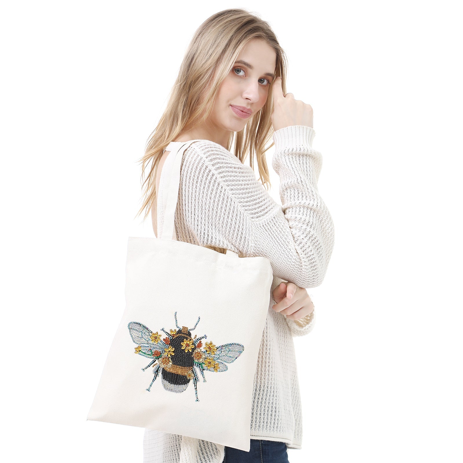 DIY Rhinestone Diamond Painting Bee Tote Bag