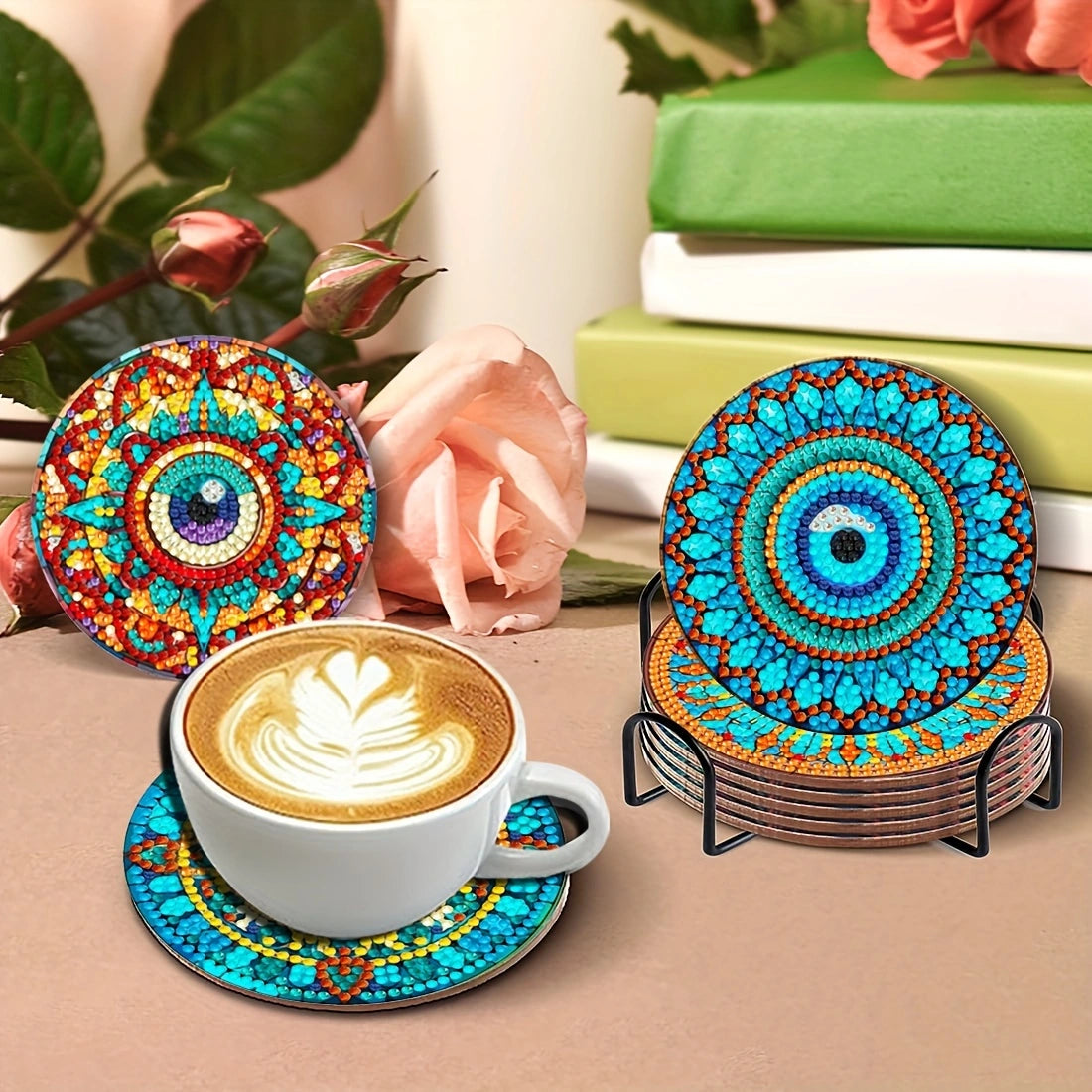 6 pcs set DIY Special Shaped Diamond Painting Coaster  | Eye(no holder)