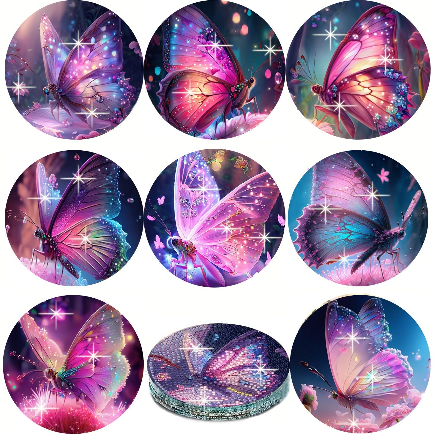 8 pcs set DIY Special Shaped Diamond Painting Coaster  | Butterfly(no holder)