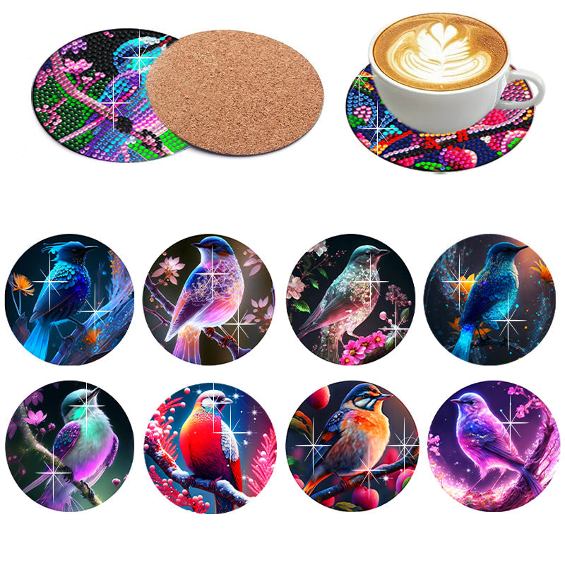 8 pcs set DIY Special Shaped Diamond Painting Coaster  | bird(no holder)