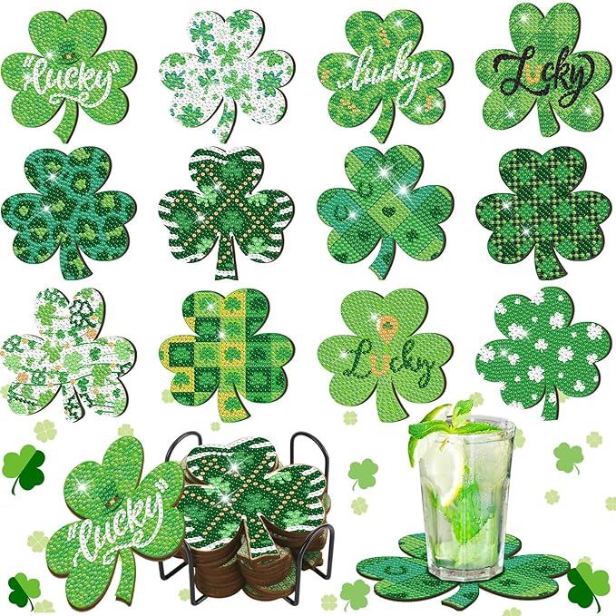  IPISSOI Diamond Painting Welcome St Patrick's Day Shamrock Kit  for Adults Diamond Painting by Number Kits Gem Art Wall Home Decor 12x16  inch