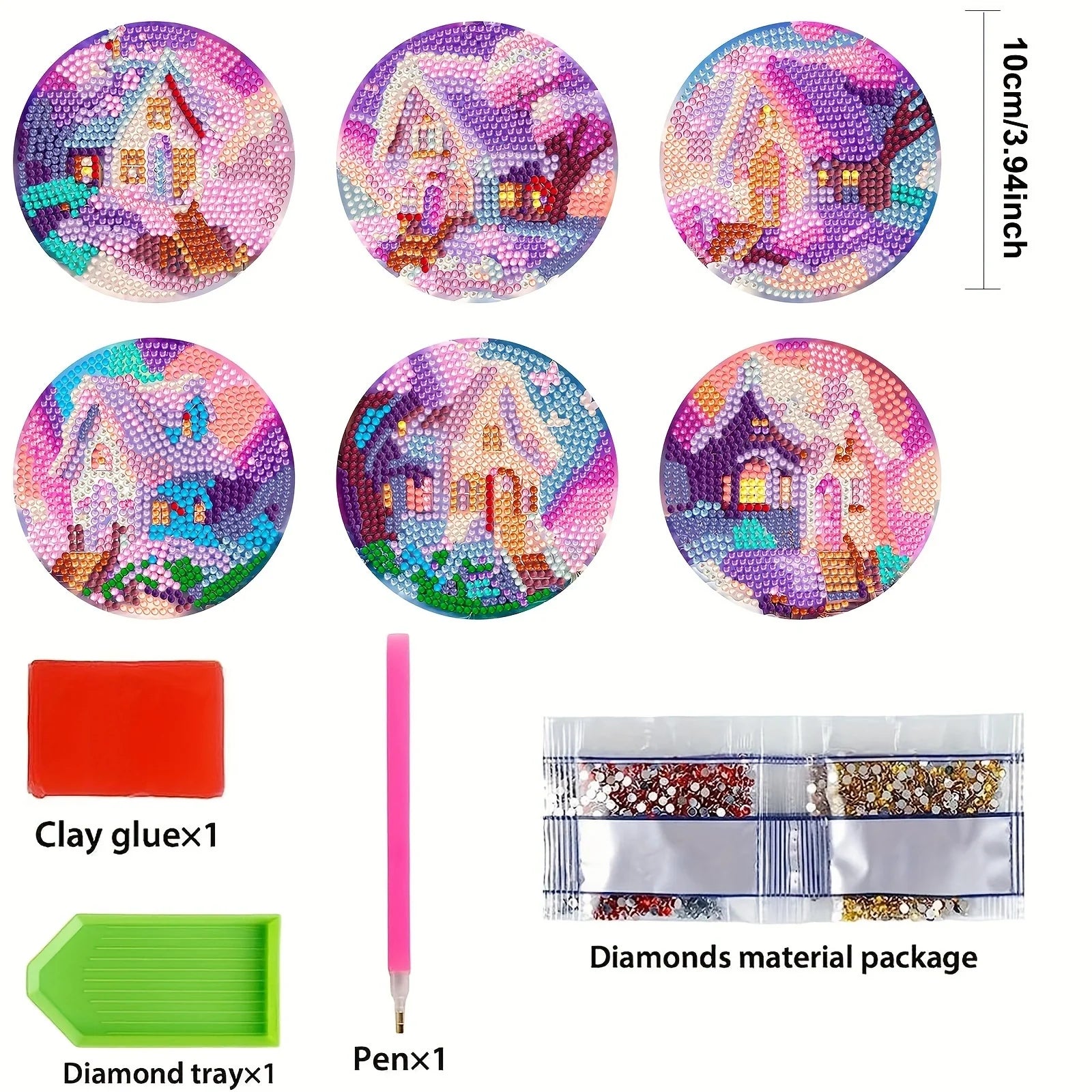 6 pcs set DIY Special Shaped Diamond Painting Coaster | dream house（ no holder）