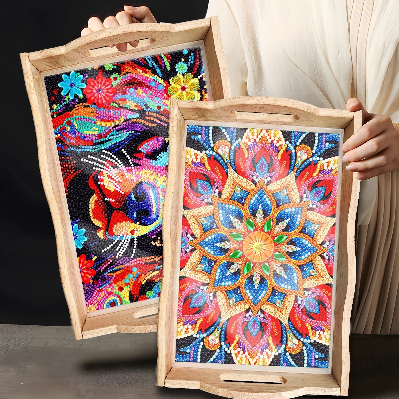 Diamond Painting Wooden Trays With Handle - Mandala