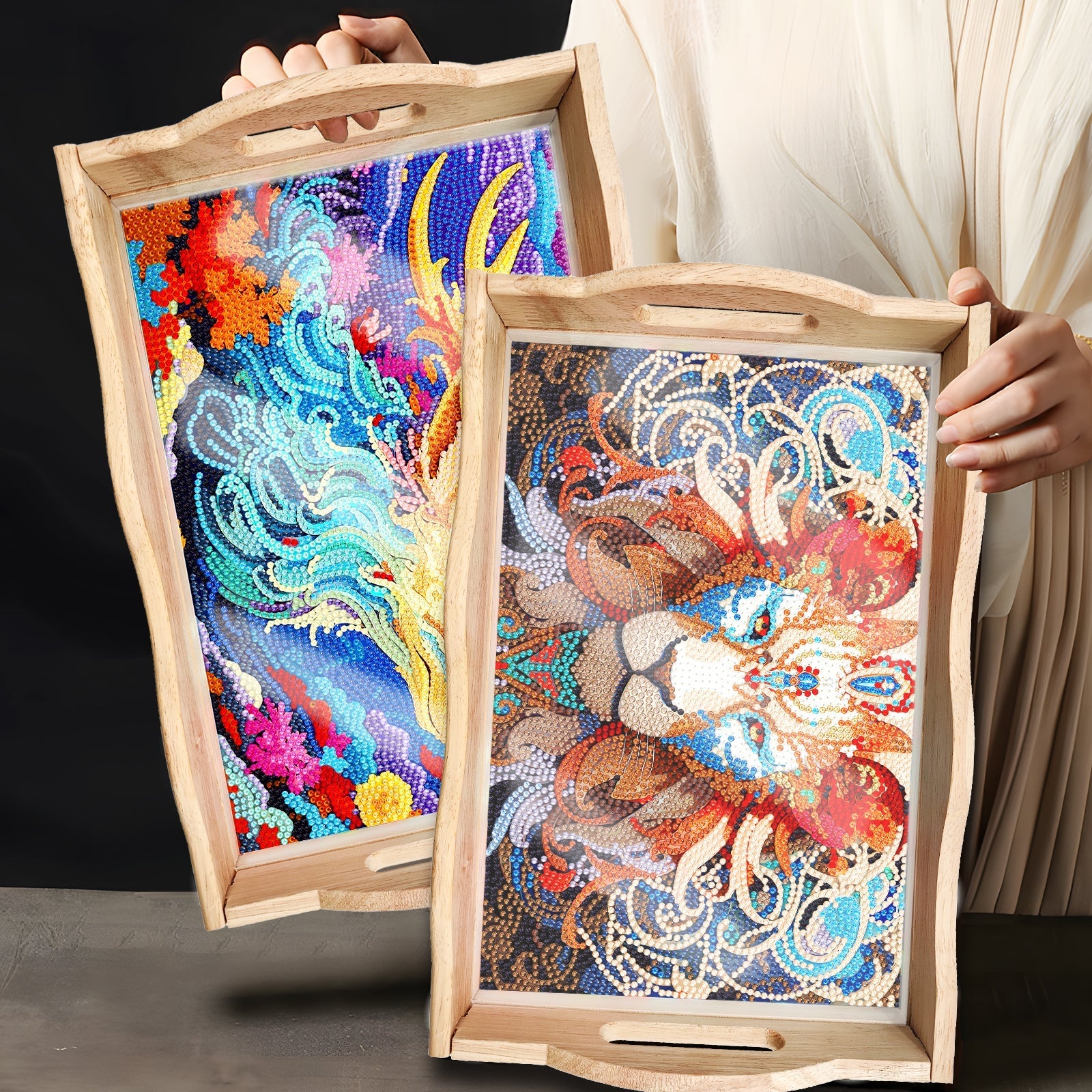 Diamond Painting Wooden Trays With Handle - Lion