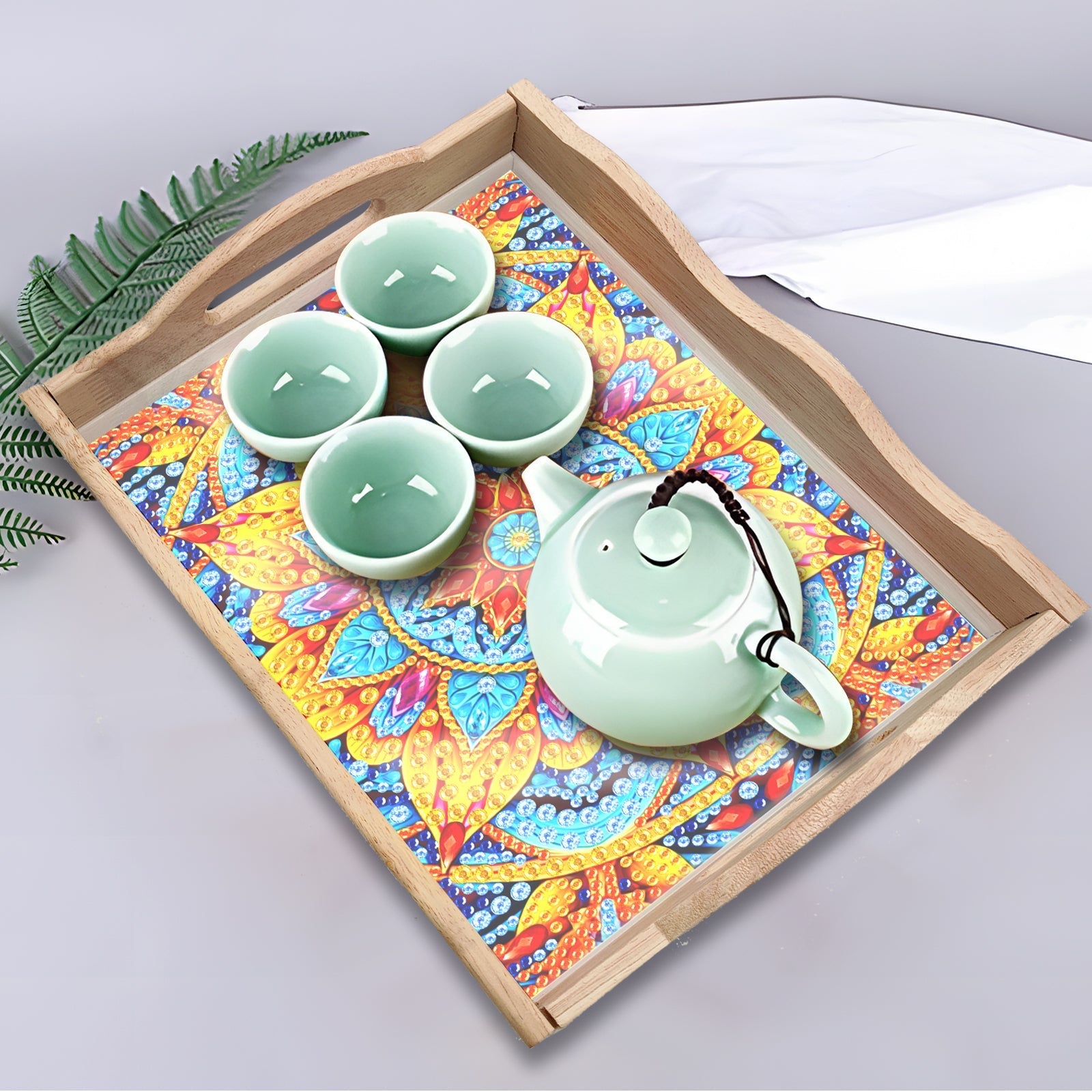 Diamond Painting Wooden Trays With Handle - Mandala