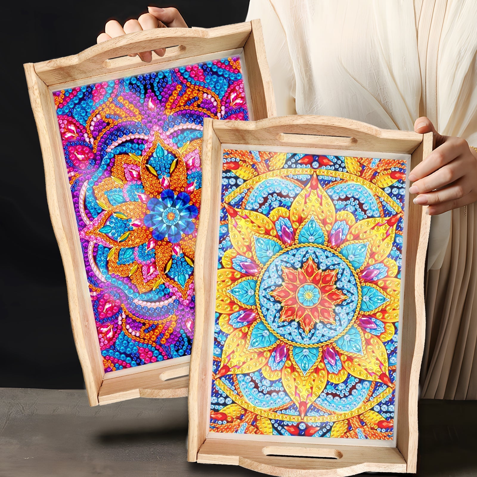 Diamond Painting Wooden Trays With Handle - Mandala