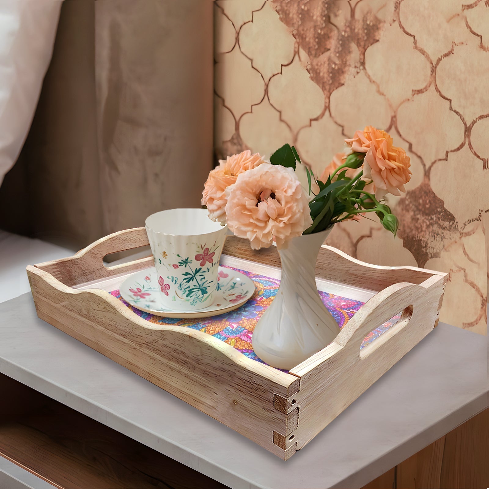 Diamond Painting Wooden Trays With Handle - Mandala