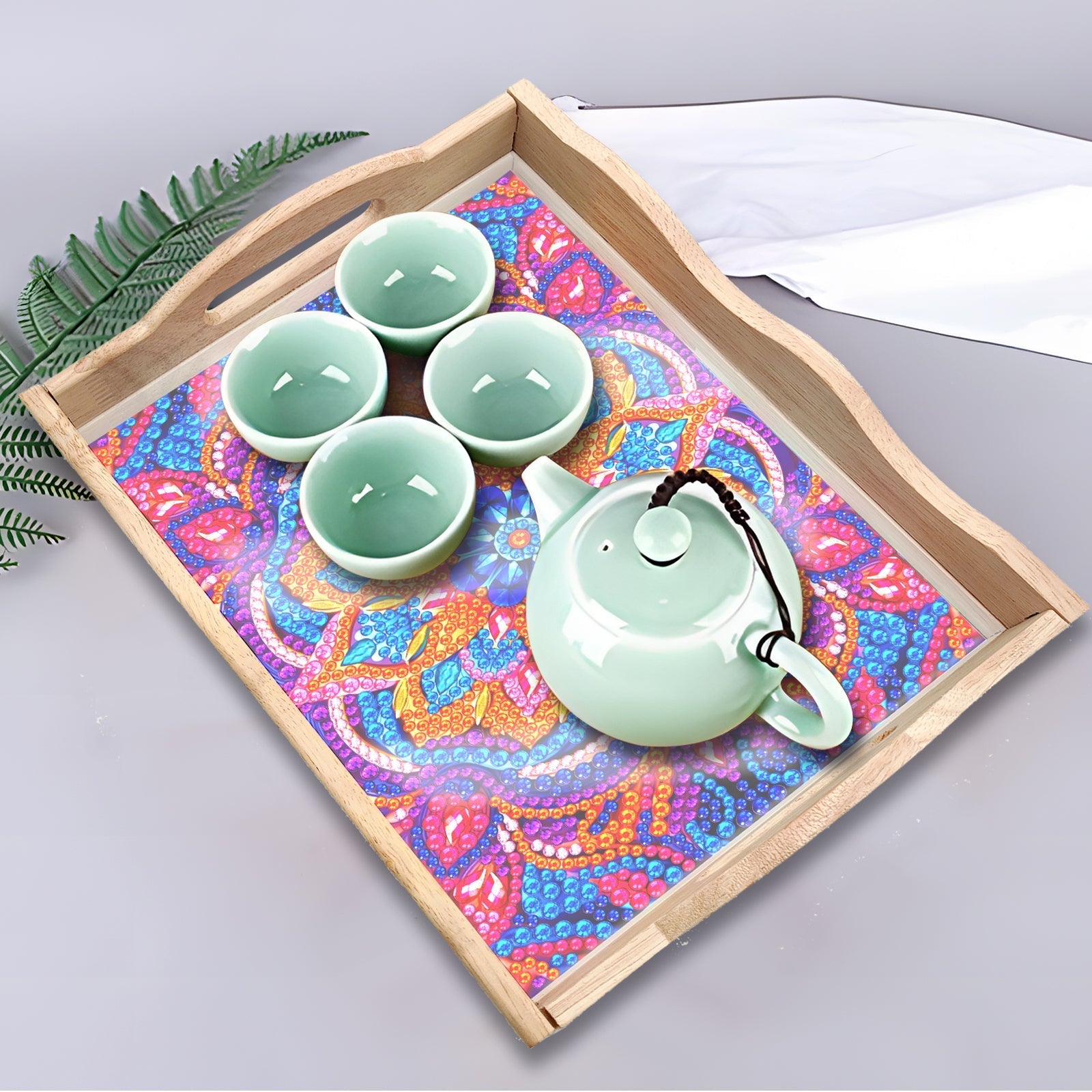 Diamond Painting Wooden Trays With Handle - Mandala