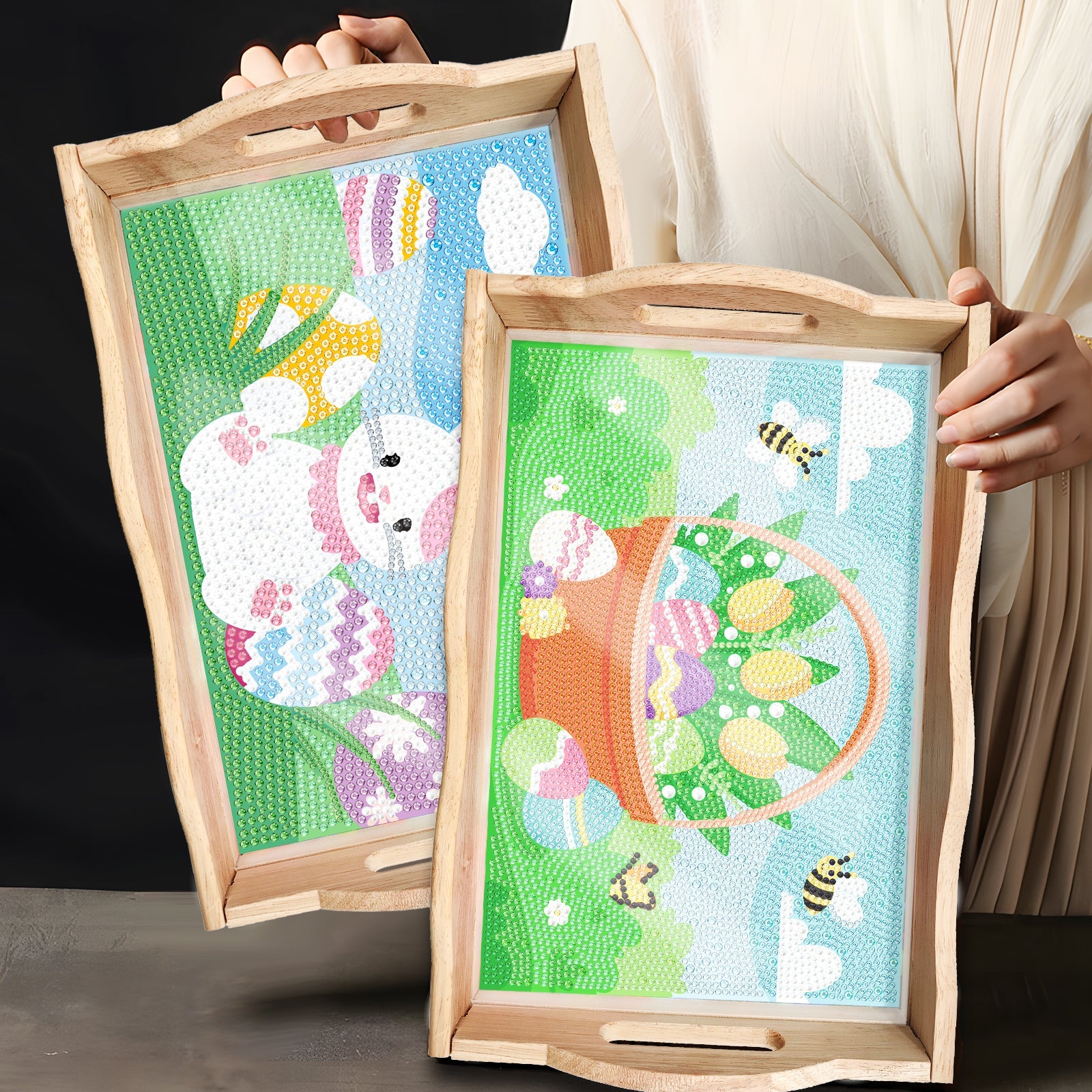 Diamond Painting Wooden Trays With Handle - Easter