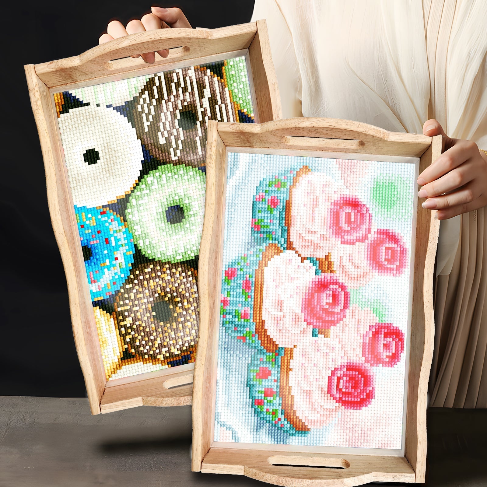 Diamond Painting Wooden Trays With Handle - Cakes