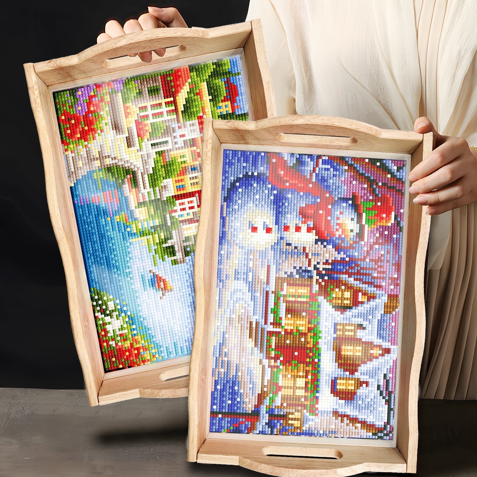 Diamond Painting Wooden Trays With Handle - Landscape