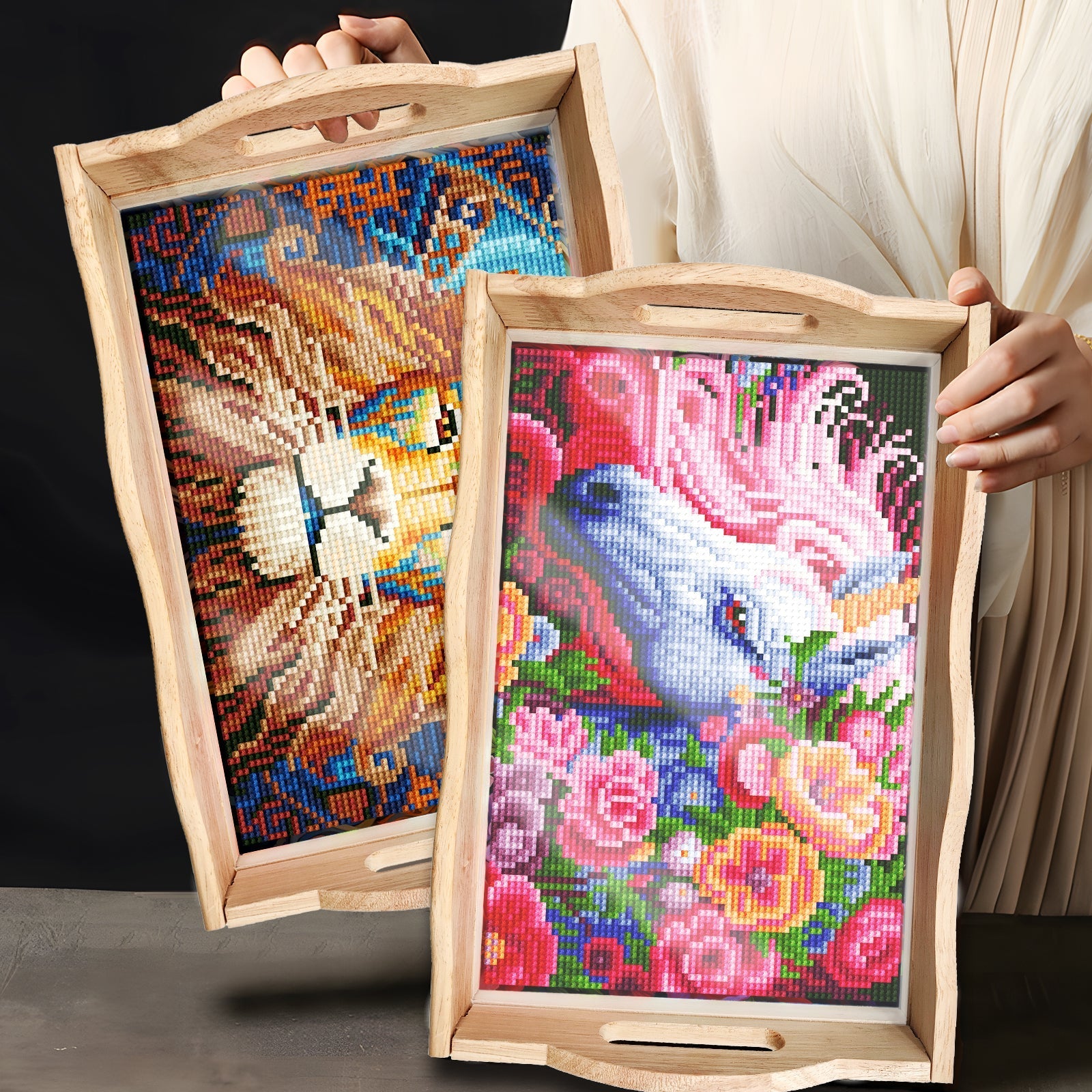 Diamond Painting Wooden Trays With Handle - Unicorn