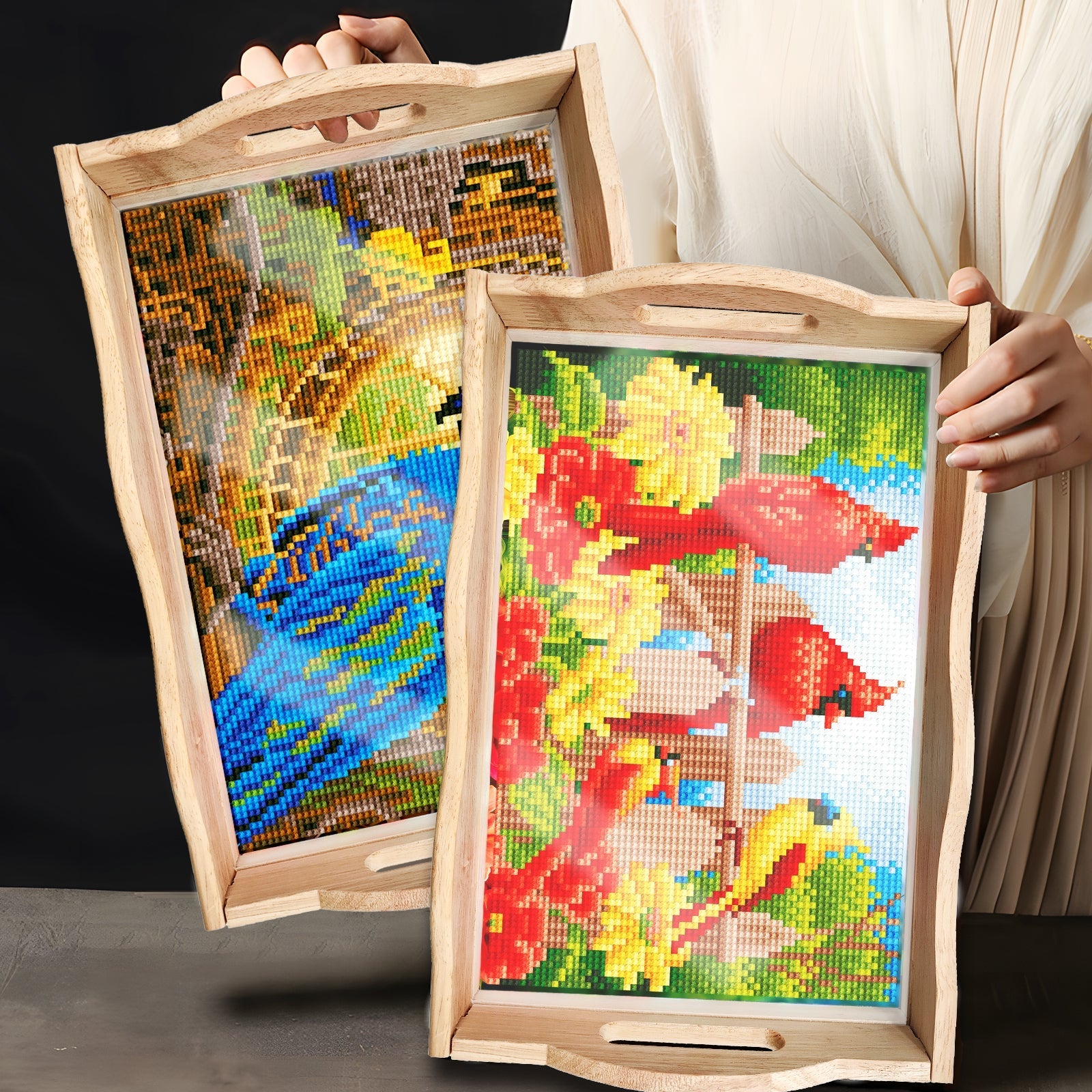 Diamond Painting Wooden Trays With Handle - Parrot